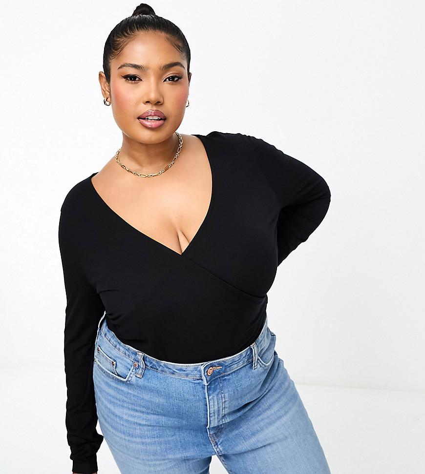 ASOS DESIGN Curve long sleeve wrap top Product Image