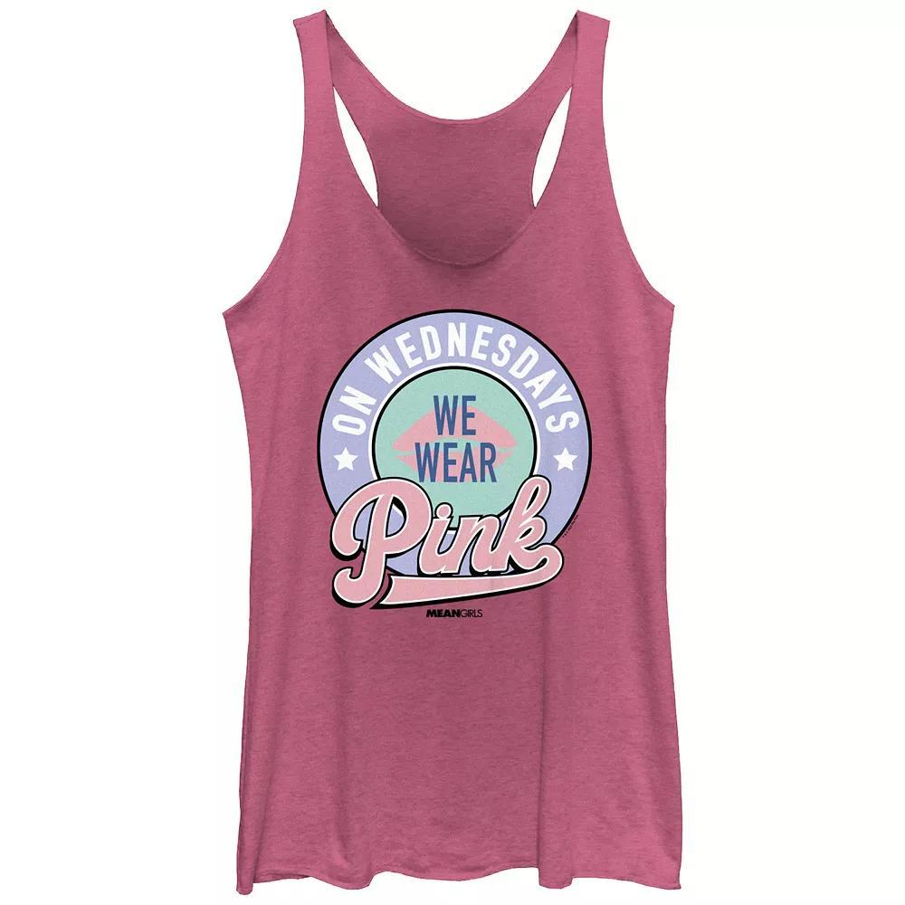 Juniors' Mean Girls On Wednesdays We Wear Pink Stamp Tri-Blend Racerback Graphic Tank Top, Girl's, Size: XS, Pink Grey Product Image