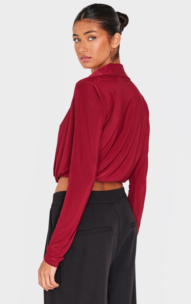 Burgundy Slinky Cowl Front Open Shirt Product Image