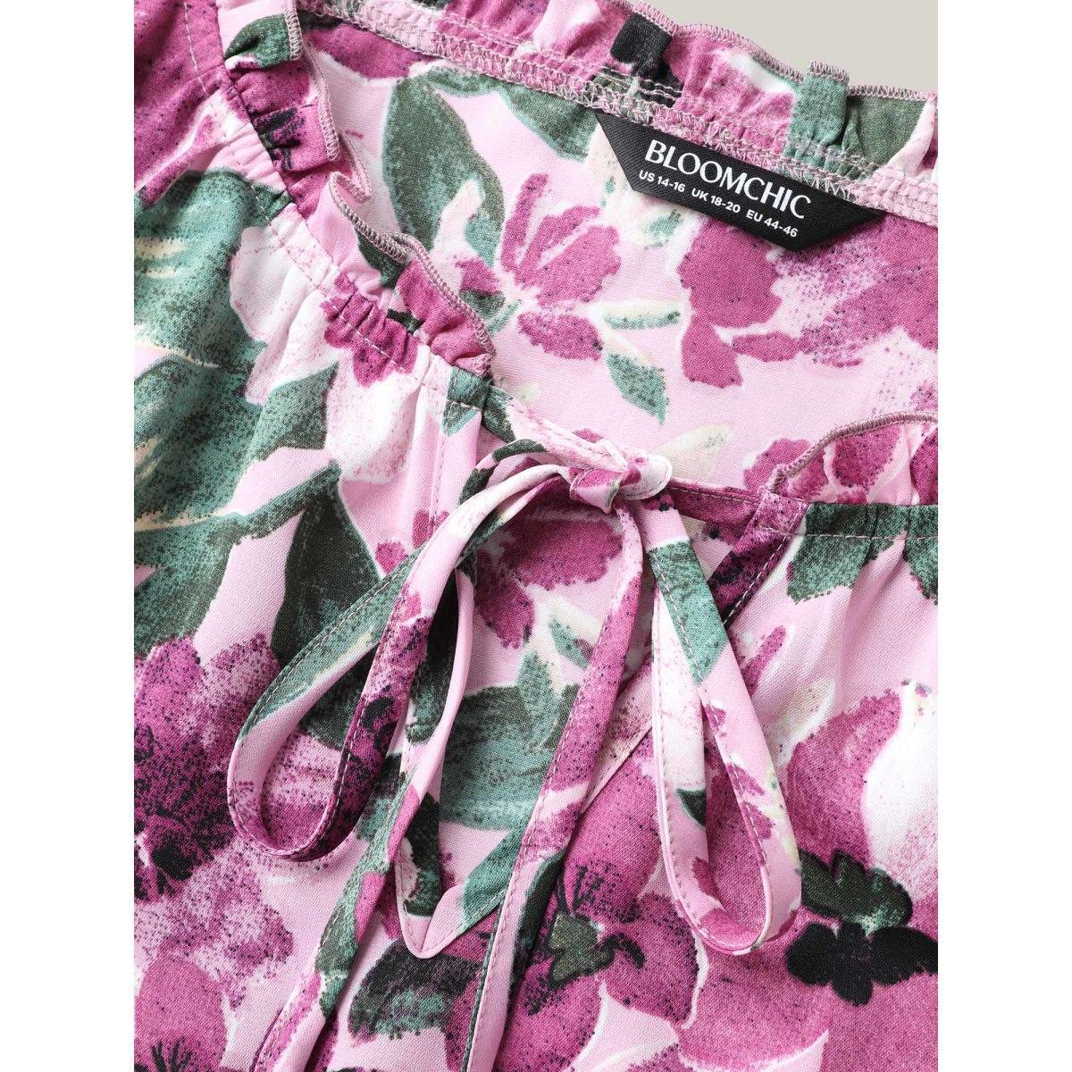 Plus Size Floral Print Cinched-Waist Pockets Midi Dress Lilac Women Notched collar Sleeveless Curvy BloomChic 18-20/2X Product Image