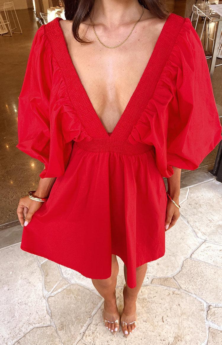 Torie Red Short Sleeve Mini Dress Product Image