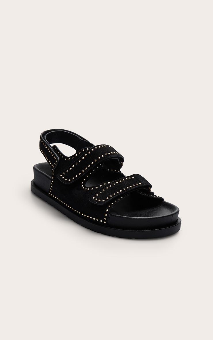 Black Faux Suede Velcro Footbed Sandals Product Image