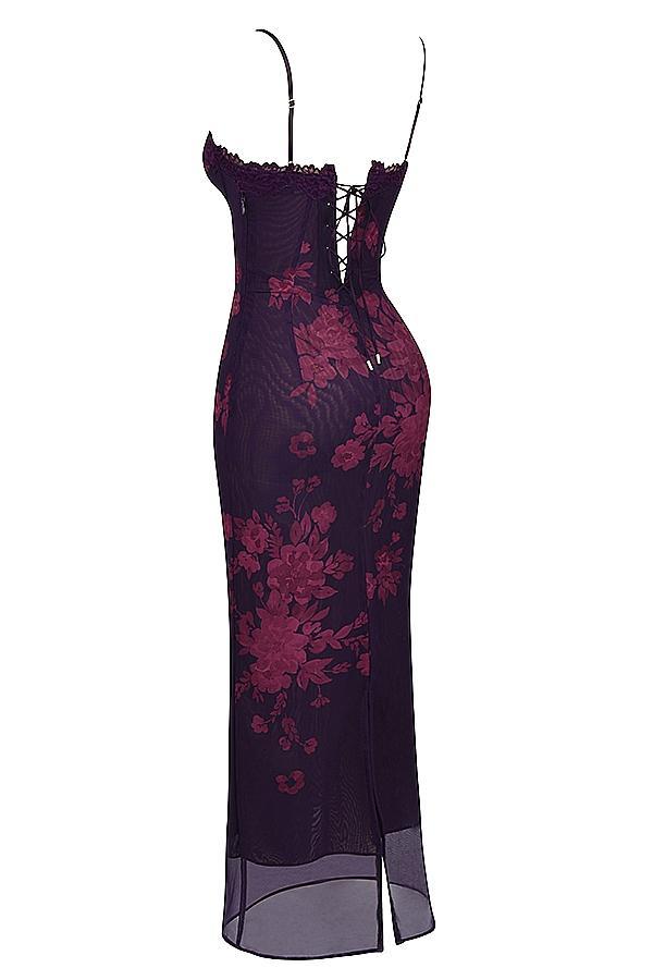 Aiza Grape Floral Print Maxi Dress Product Image