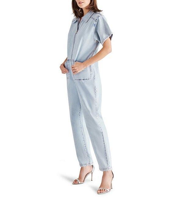 Steve Madden Eira Collared Zip Short Sleeve Denim Jumpsuit Product Image