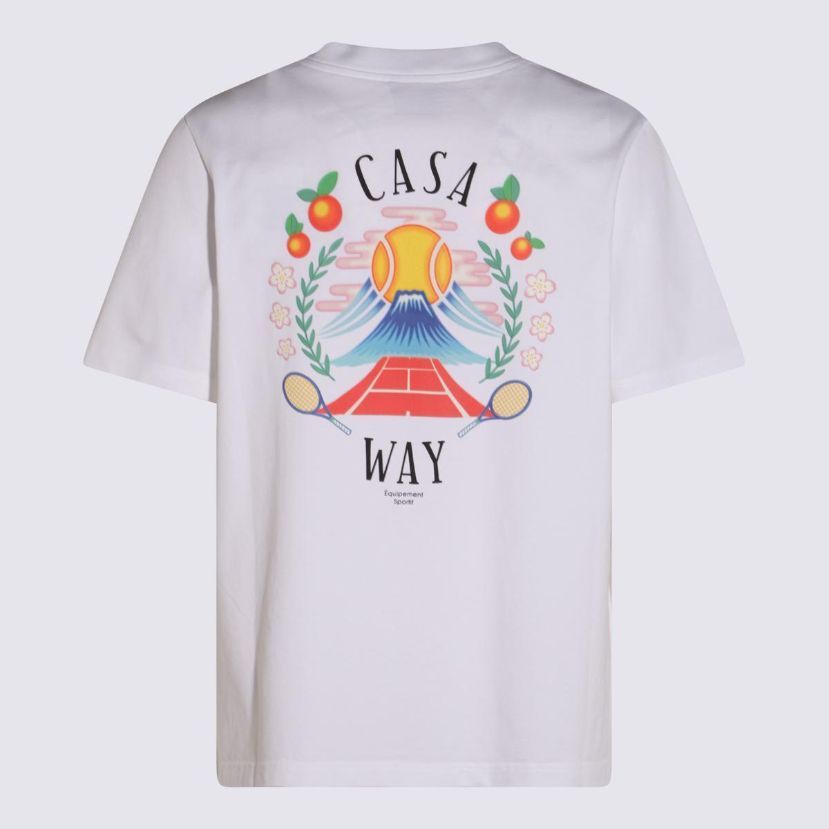 CASABLANCA T-shirt Girocollo Con Logo Sul Fronte In Cotone Bianca Uomo In Neutral Product Image
