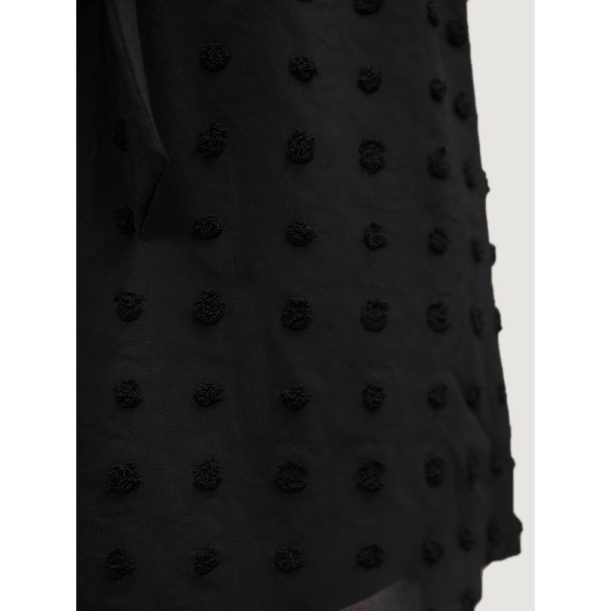 Plus Size Solid Surplice Neck Pocket Mesh Patchwork Belted Dress Black Women Casual Elastic Waist V-neck Long Sleeve Curvy Midi Dress BloomChic 30/6X Product Image