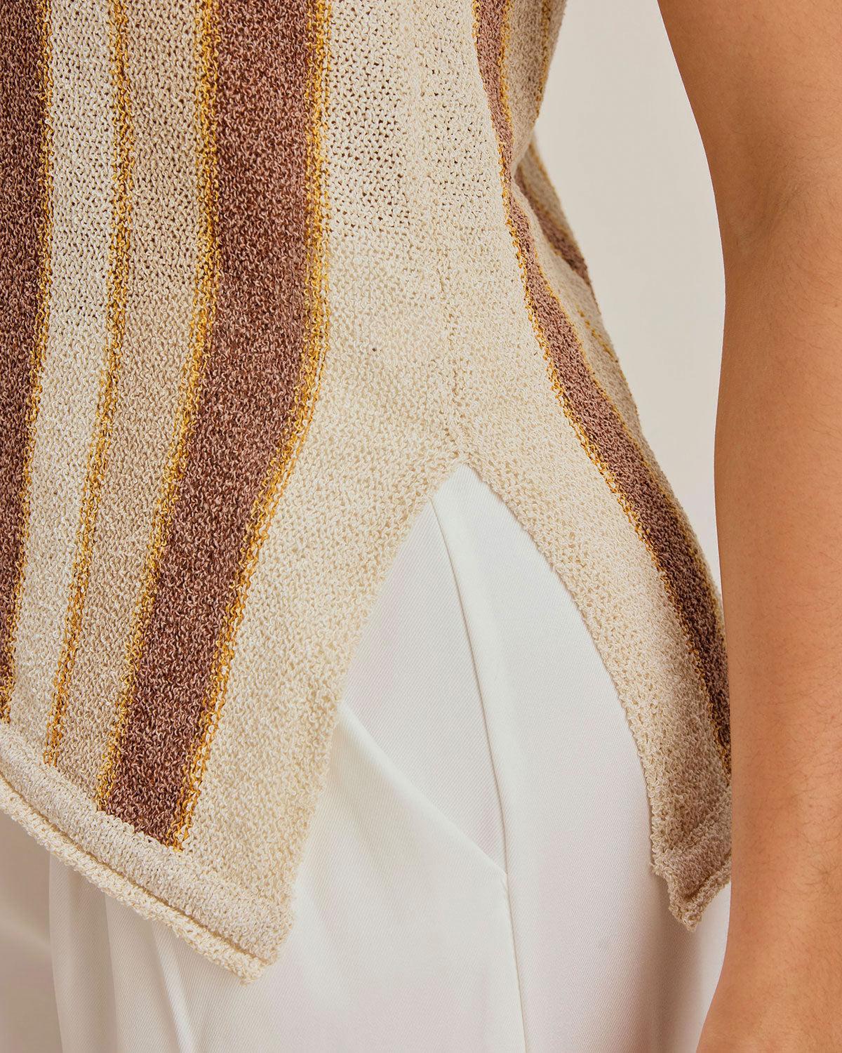 Khaki Striped V Neck Tank Top Product Image
