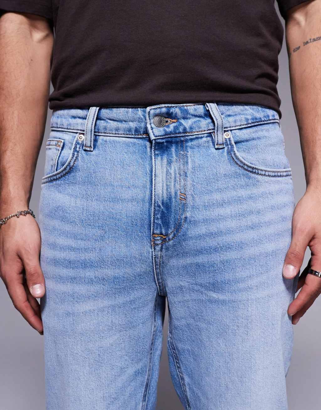 River Island straight leg jeans in lightwash blue Product Image