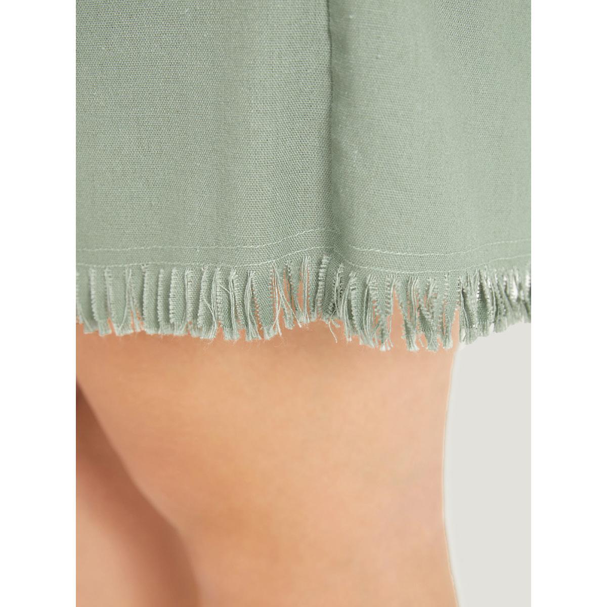 Plus Size Solid Pocket Raw Edges Elastic Waist Shorts Women Mint Casual Plain Dailywear Shorts BloomChic 30/6X Product Image