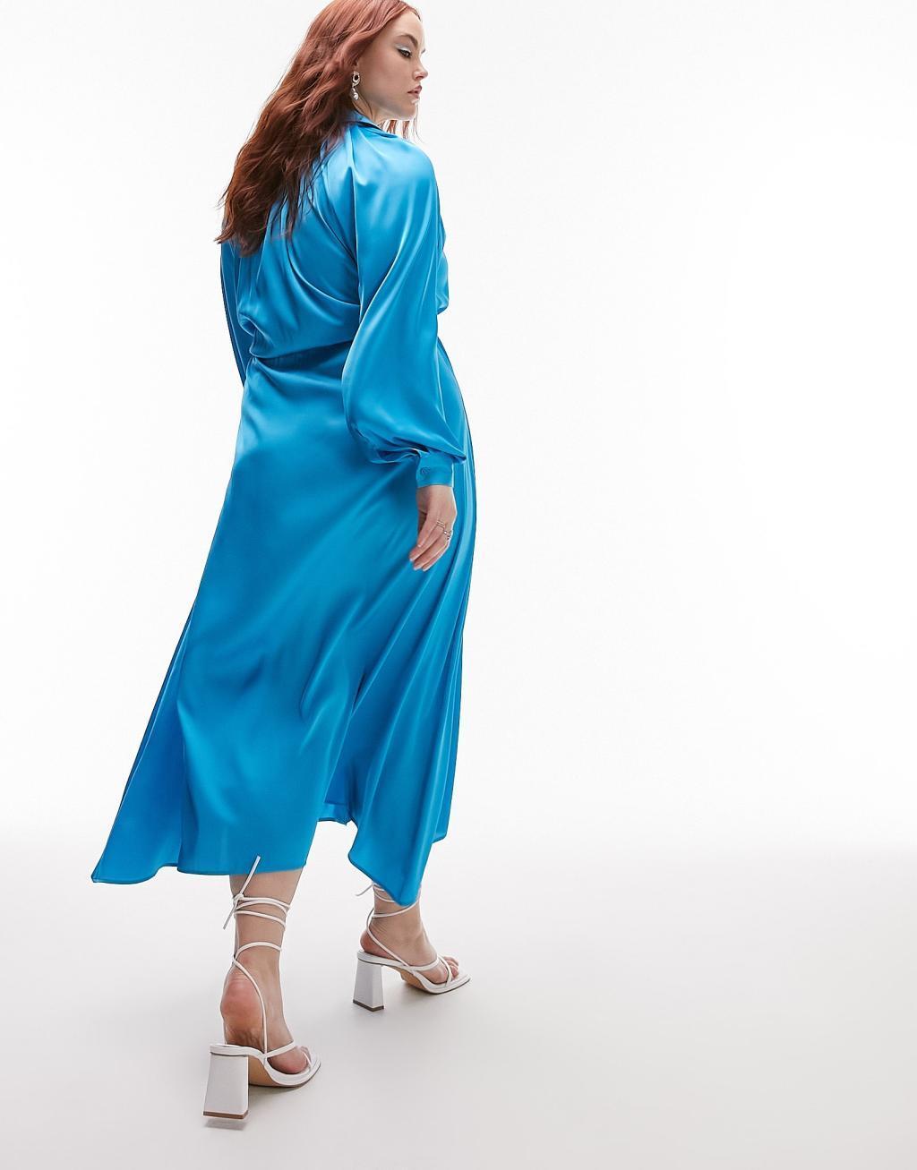 Topshop Curve satin midi shirt dress Product Image