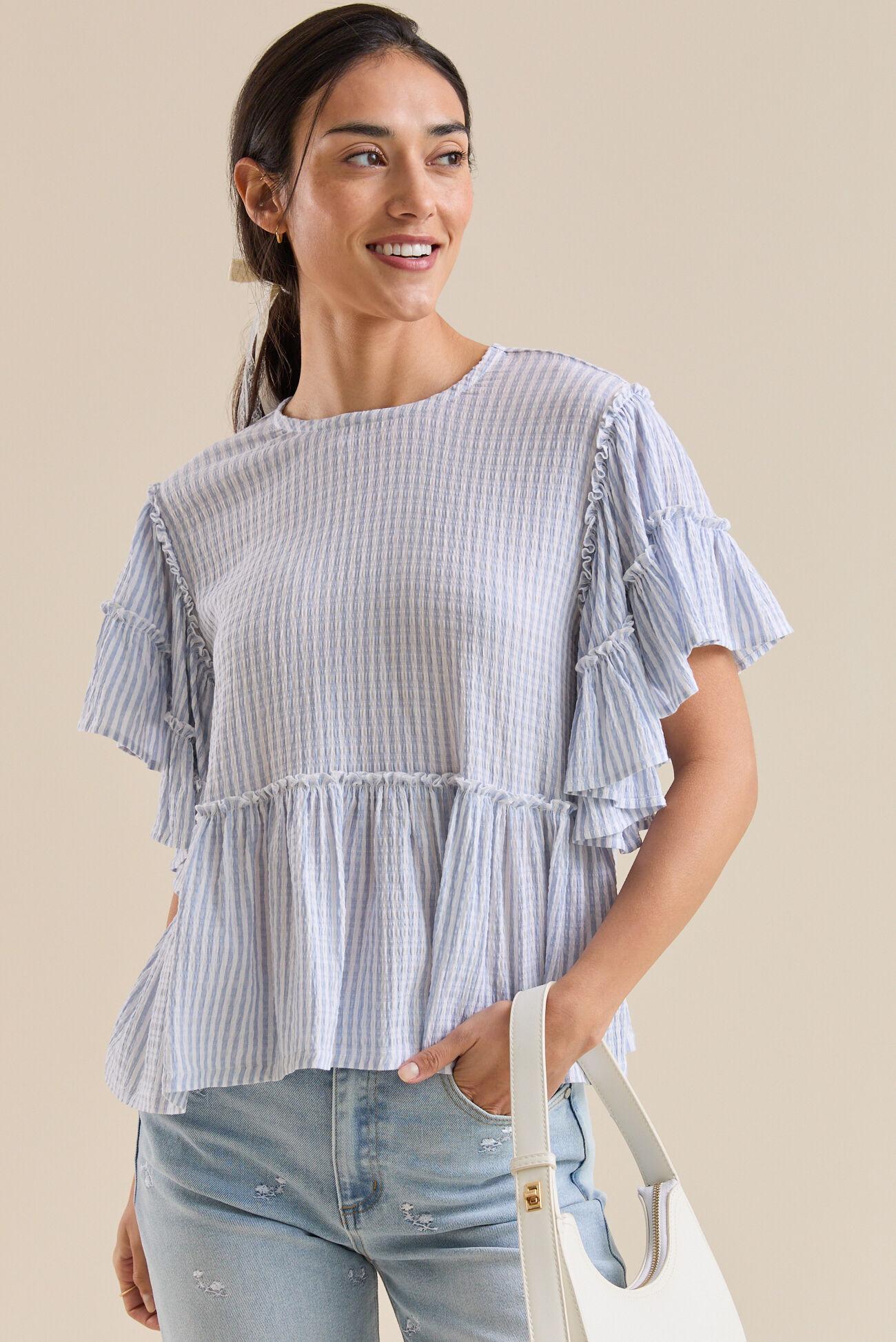 Delilah Striped Flutter Sleeve Top Product Image