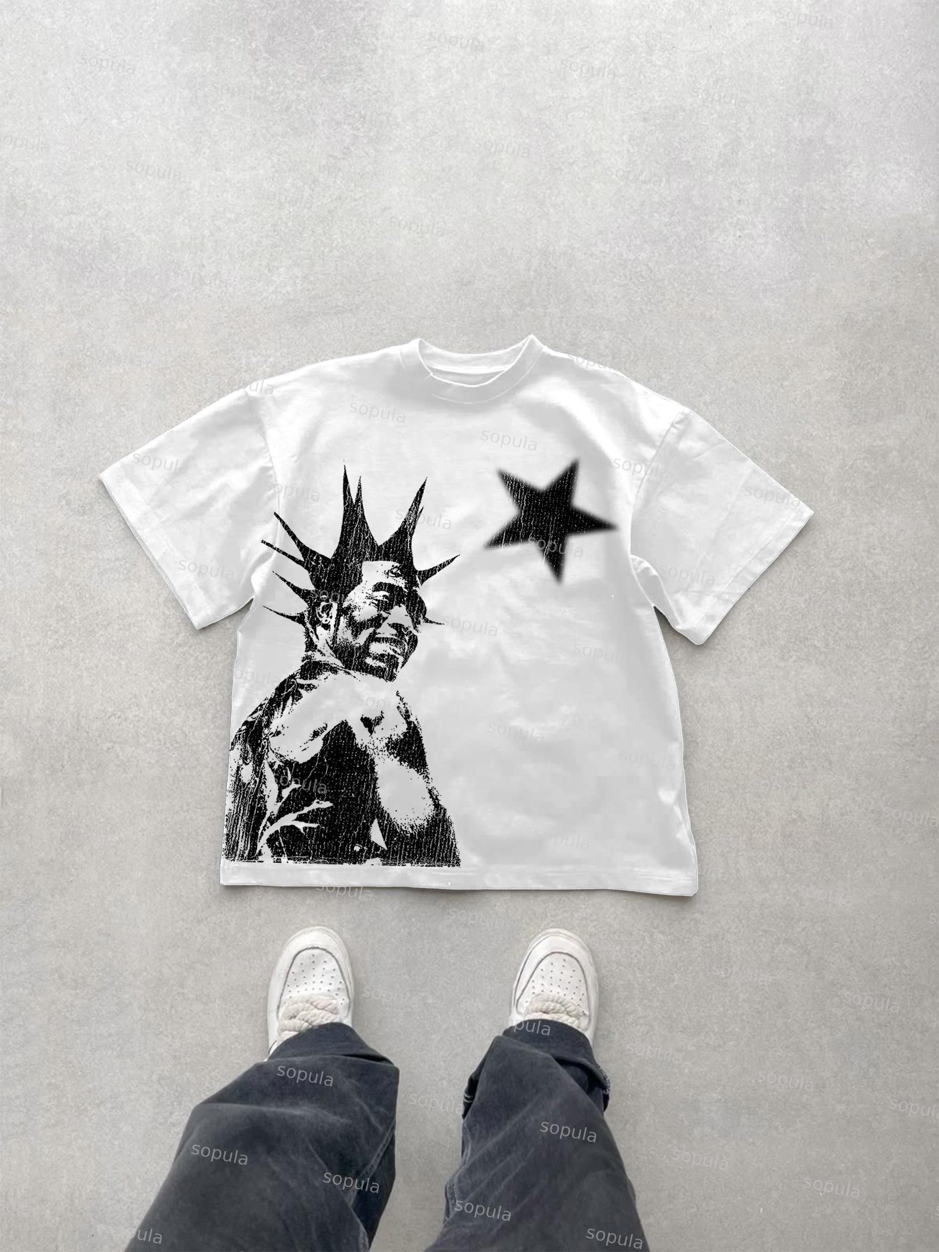 Cool Street Portrait Print Cotton T-shirt Product Image