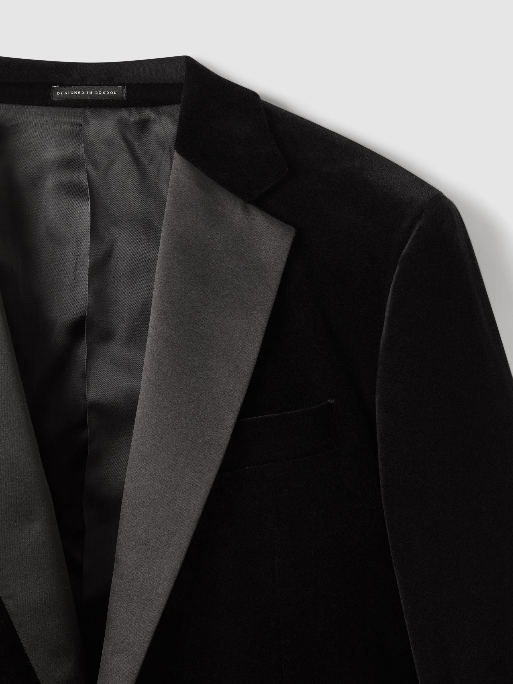 Velvet Single Breasted Slim Fit Jacket in Black Product Image