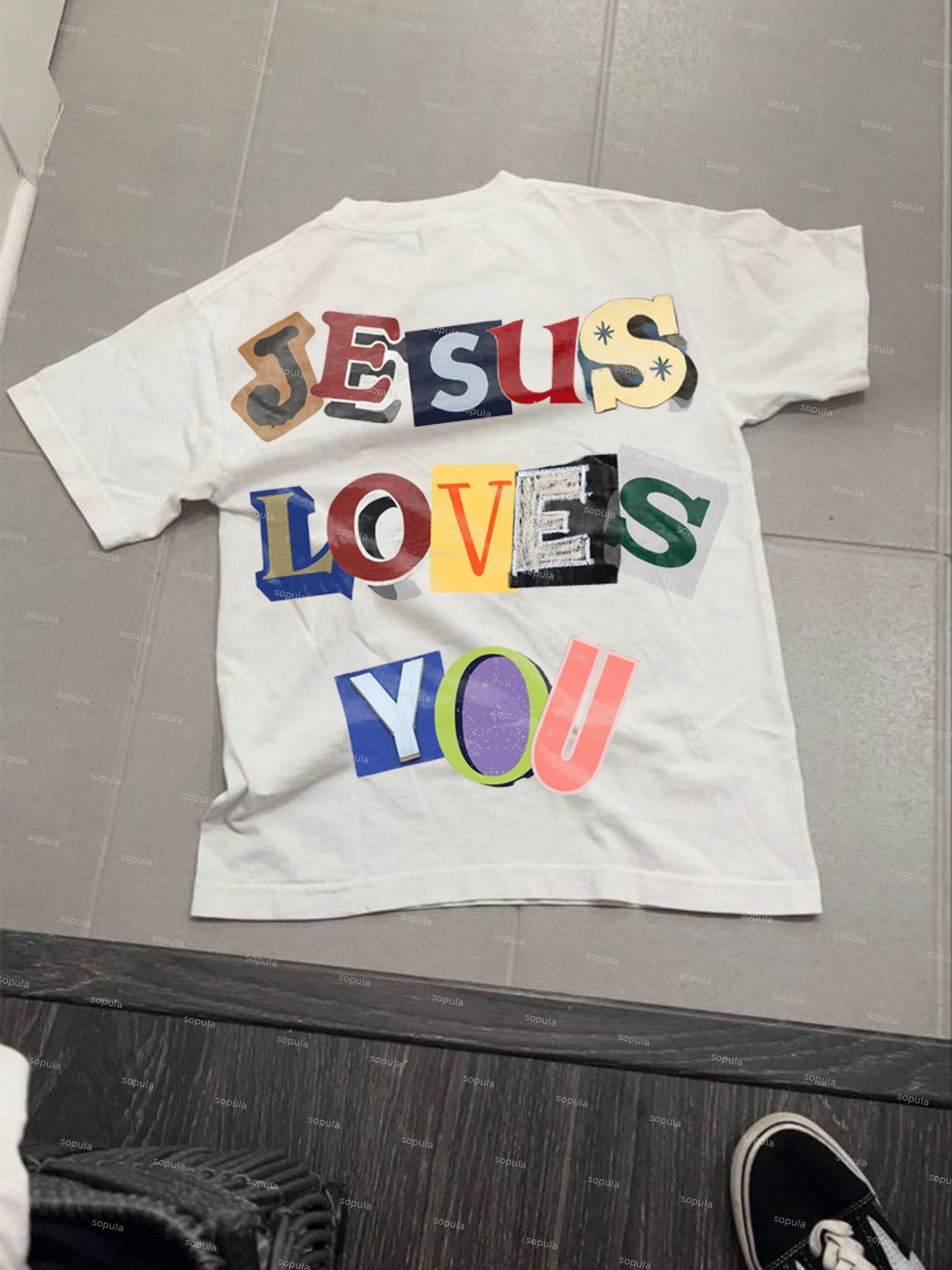 Jesus Loves You Collage Graphic Cotton T-shirt Product Image