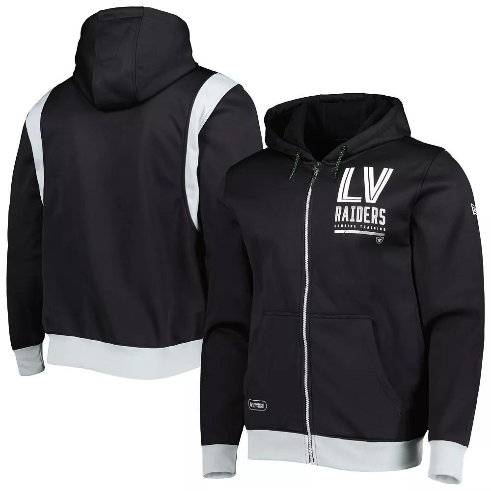 Men's New Era Black Las Vegas Raiders Combine Authentic Drop Back Full-Zip Hoodie, Size: Small, Lvr Black Product Image