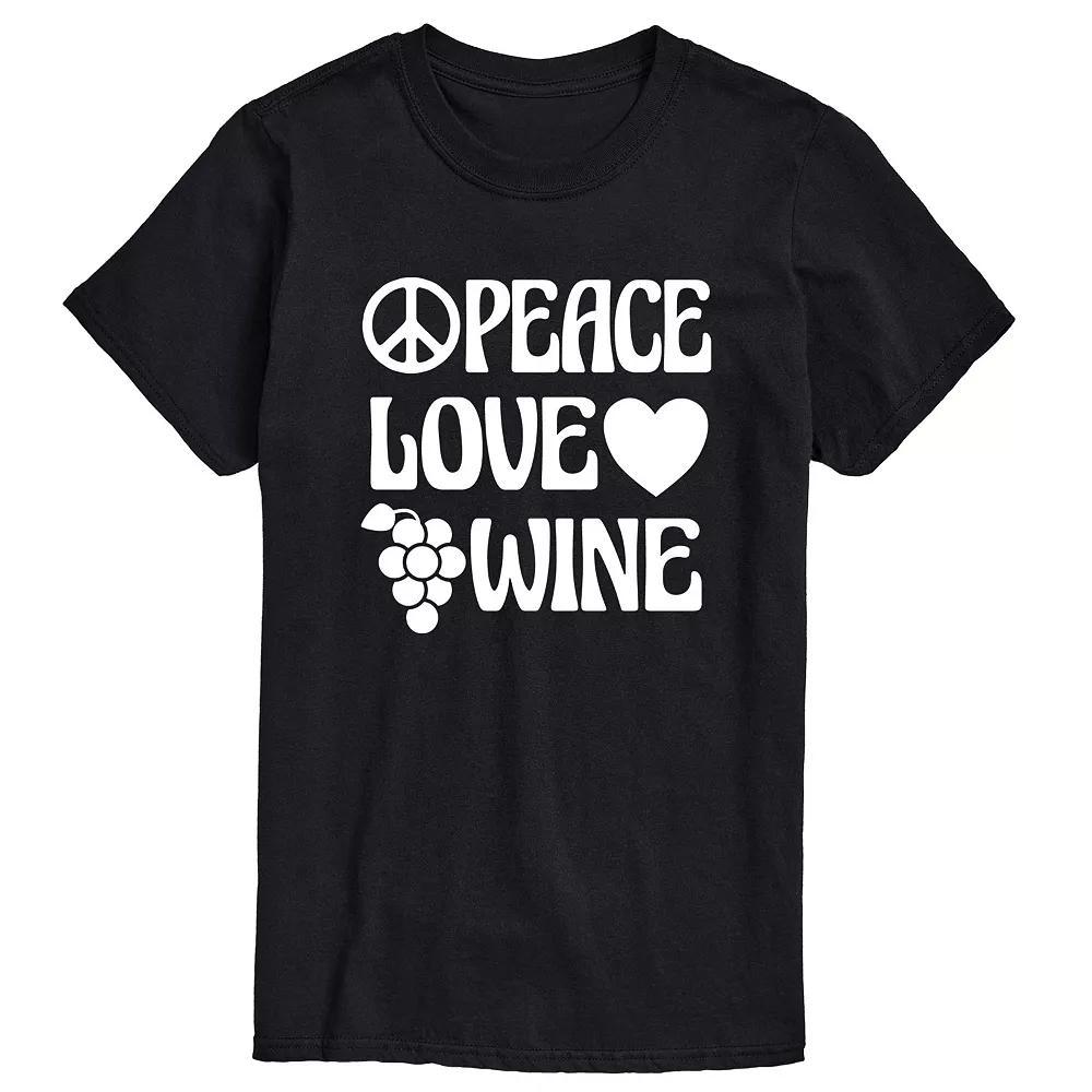 Men's Peace Love Wine Graphic Tee, Size: XL, Black Product Image