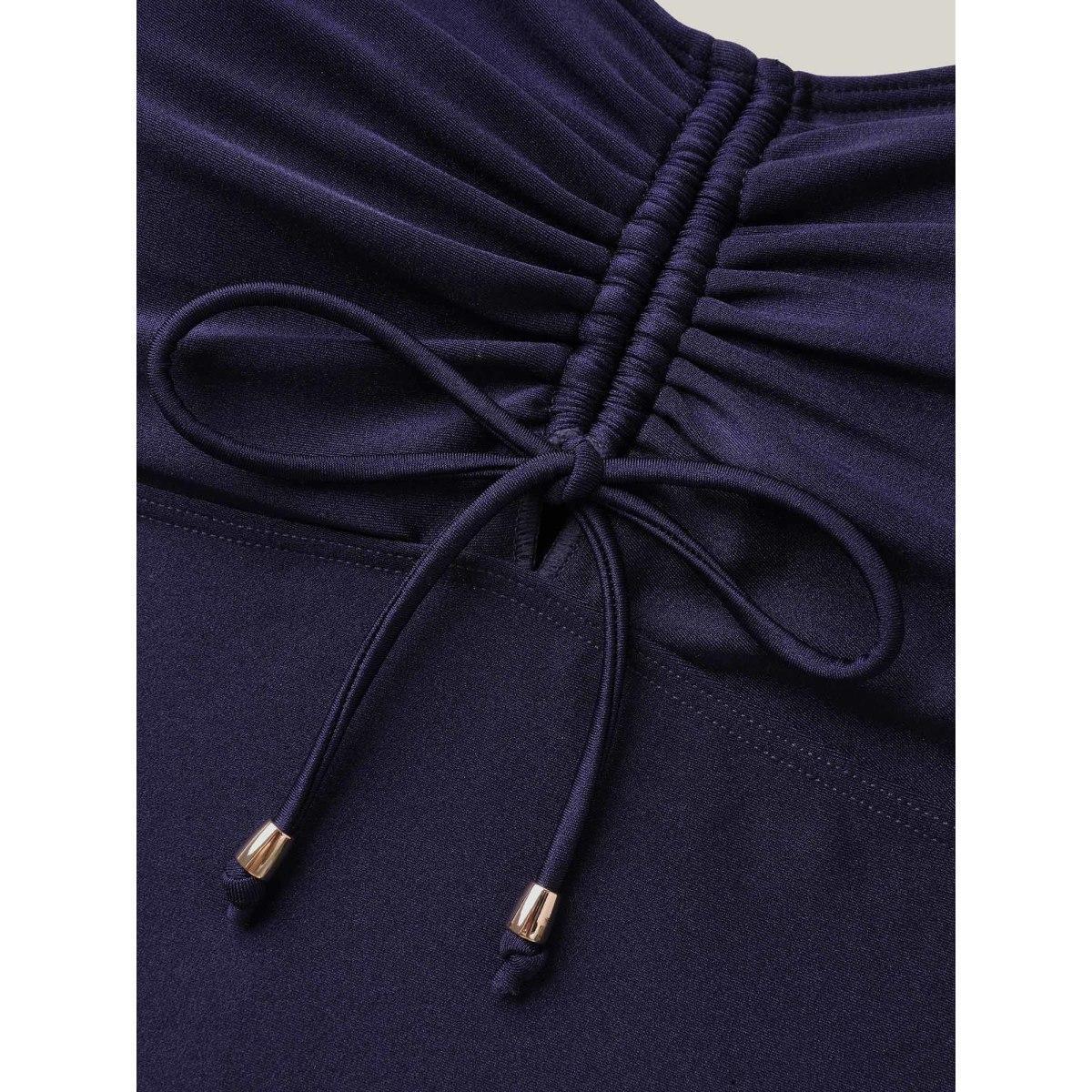 Plus Size Adjustable Back-Tie Cinched One-Piece Swimsuit Women's Swimwear Indigo Beach Tie knot Curve Bathing Suits High stretch One Pieces BloomChic 22-24/3X Product Image