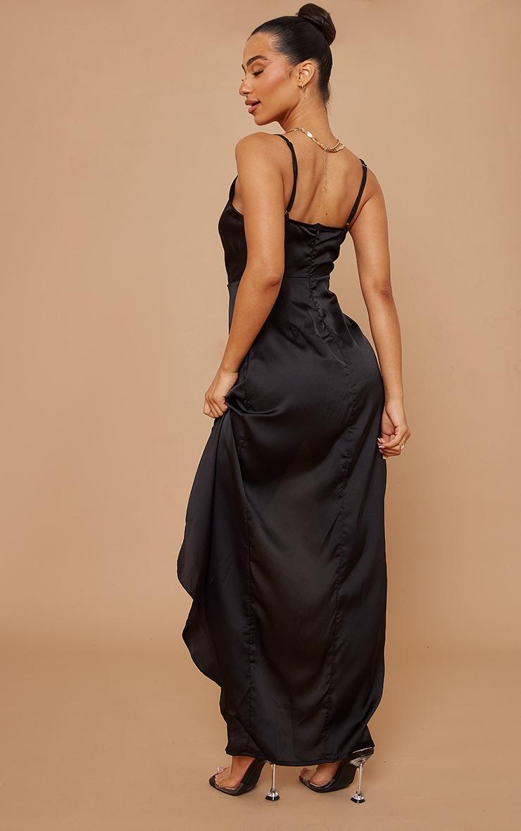 Petite Black Satin Wrap Detail Maxi Dress Product Image