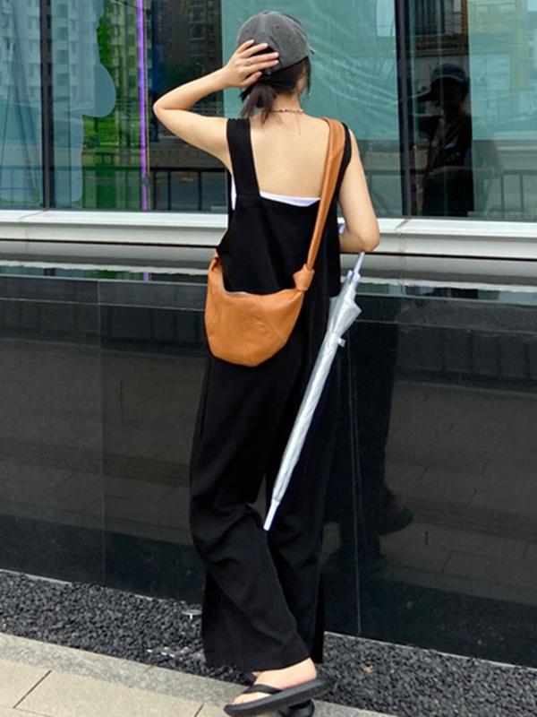 Original Creation Sleeveless Loose Solid Color Square-Neck Overalls Product Image