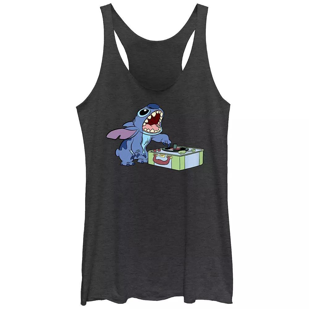 Disney's Lilo & Stitch Record Player Juniors' Tri-Blend Racerback Tank Top, Girl's, Size: Small, Black Grey Product Image