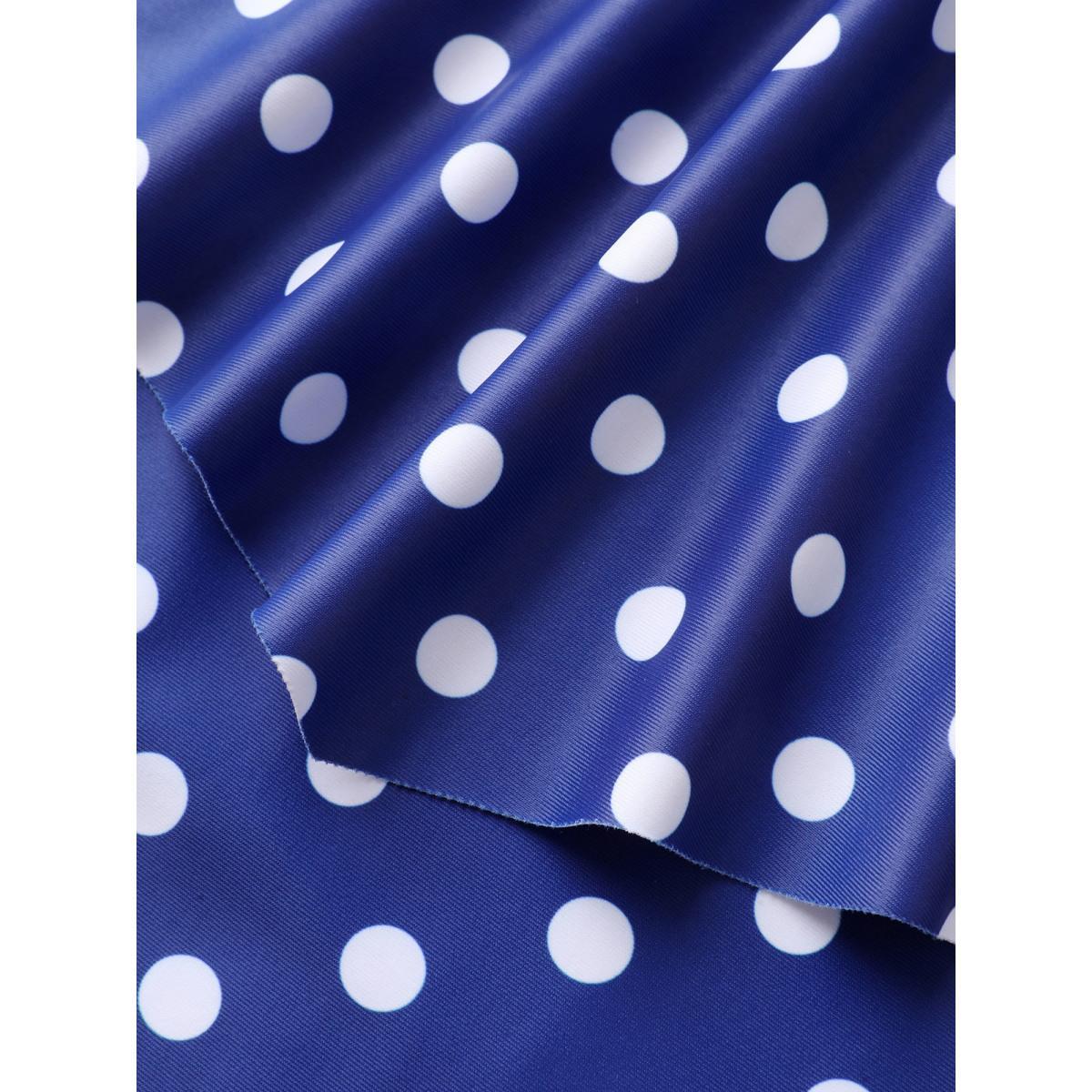 Plus Size Polka Dots Layered Ruffled Swim Top Women's Swimwear Indigo Beach Tiered High stretch Bodycon V-neck Curve Swim Tops BloomChic 14-16/1X Product Image