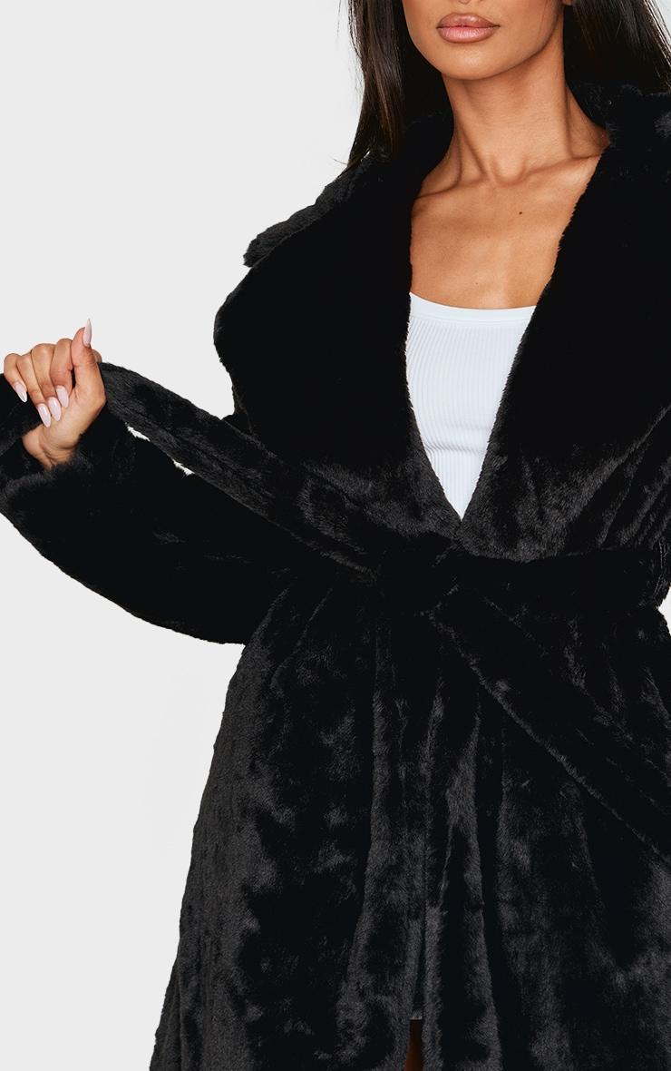 Petite Black Belted Faux Fur Coat Product Image