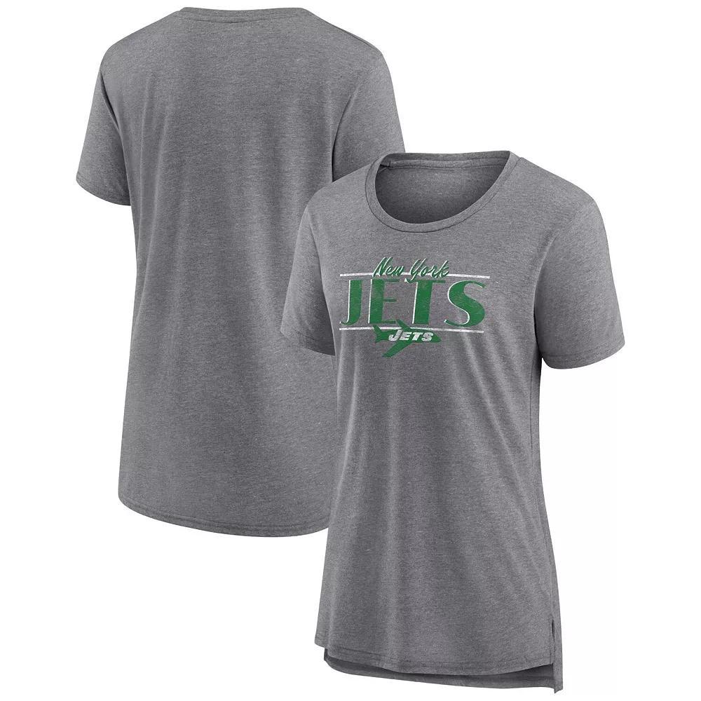 Women's Fanatics Heather Gray New York Jets Up the Middle Tri-Blend T-Shirt, Size: XL, Grey Product Image