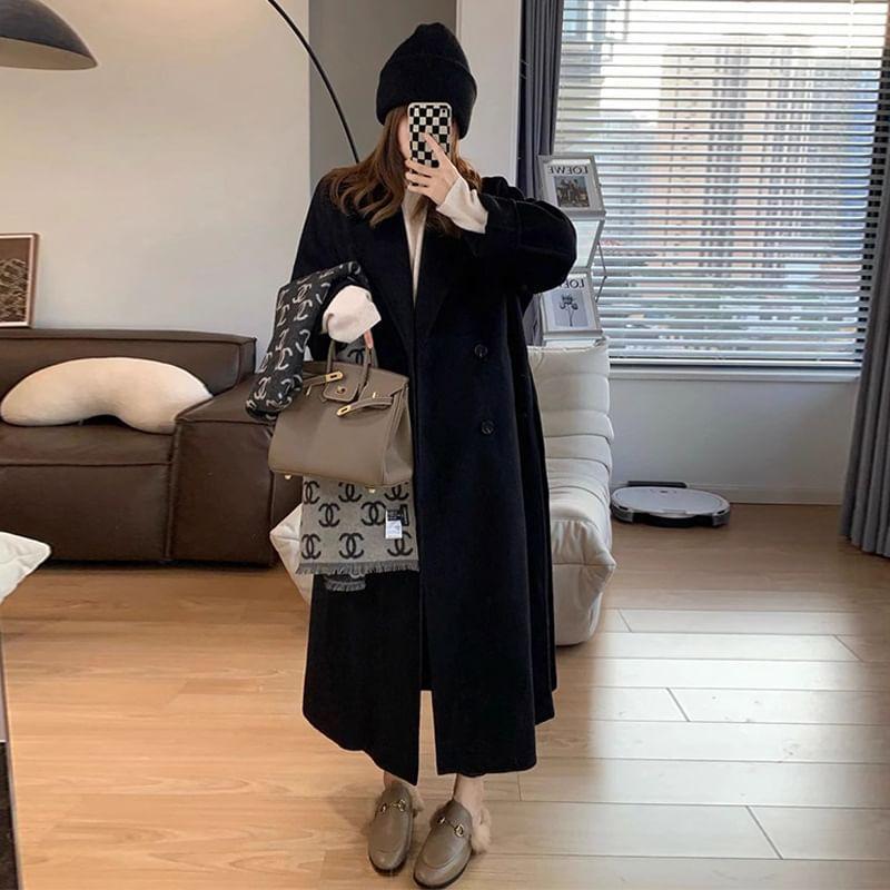 Lapel Collar Midi Double-Breasted Coat Product Image