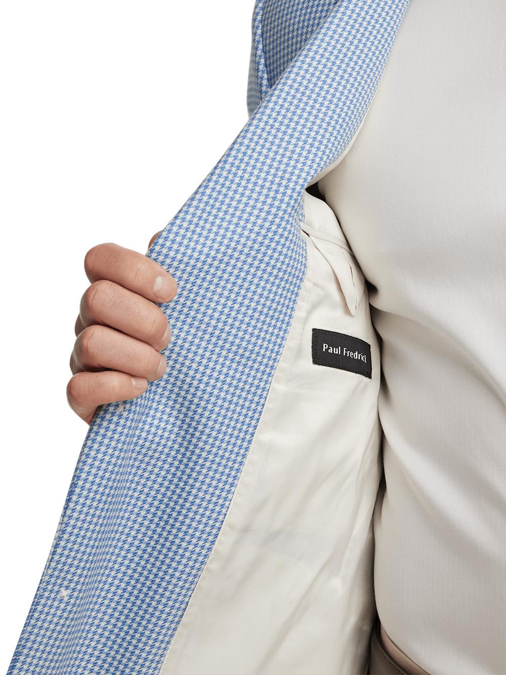 Wool Houndstooth Single Breasted Peak Lapel Sport Coat - Ocean Blue Product Image