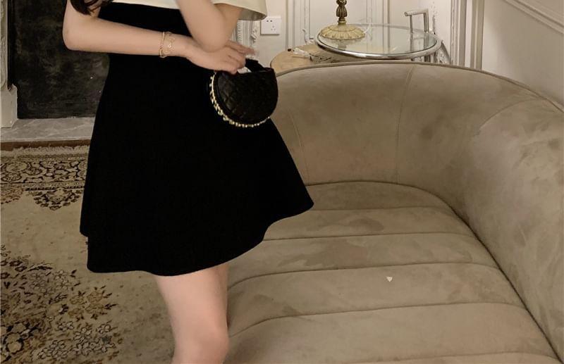 Off-Shoulder Two-Tone Ruffled Mini A-Line Dress Product Image