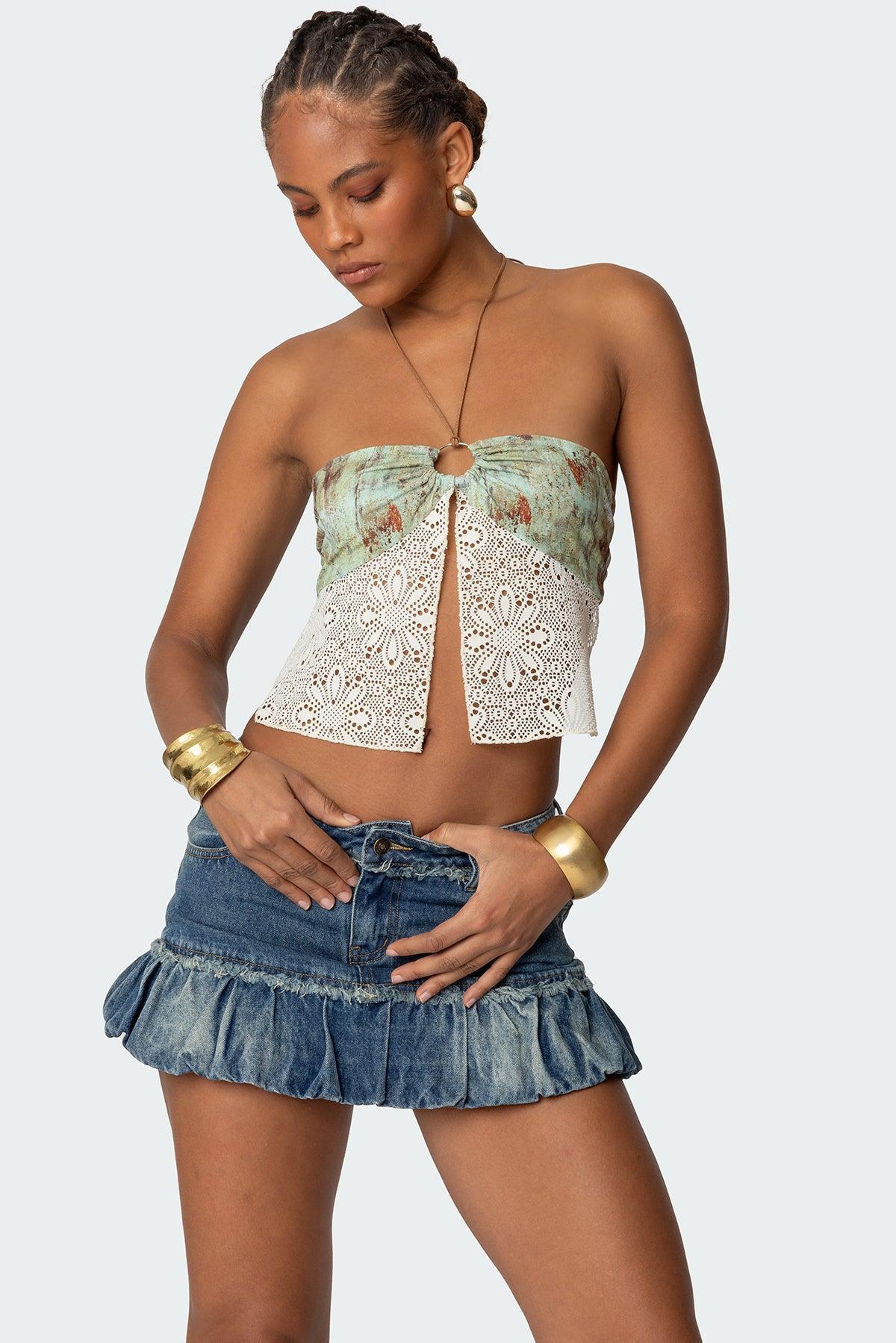 Bubble Hem Denim Mini Skirt Product Image