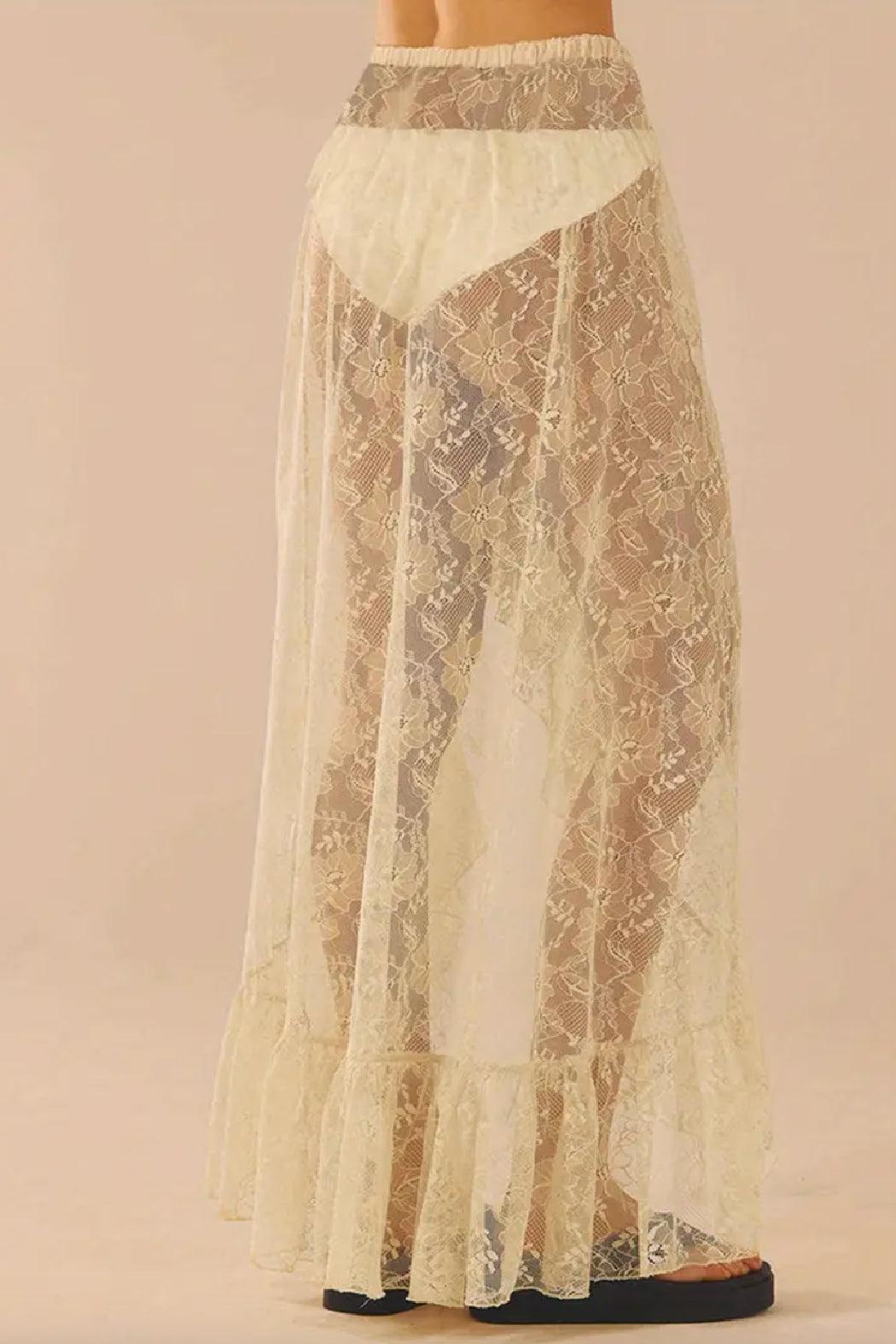 Ruffle Hem Lace Maxi Skirt Product Image