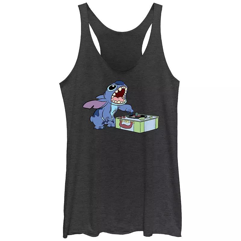 Disney's Lilo & Stitch Record Player Juniors' Tri-Blend Racerback Tank Top, Girl's, Size: Small, Black Grey Product Image