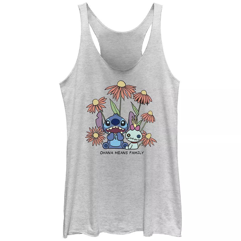 Disney's Lilo & Stitch Women's Ohana Means Family Flowers Tri-Blend Racerback Tank Top, Girl's, Size: Small, White Grey Product Image