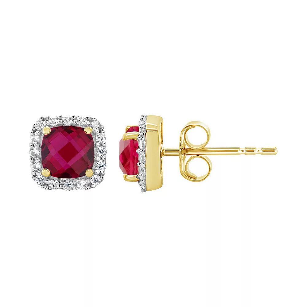 Celebration Gems 10K Yellow Gold 5mm Cushion Earrings, Women's, Created Red Product Image