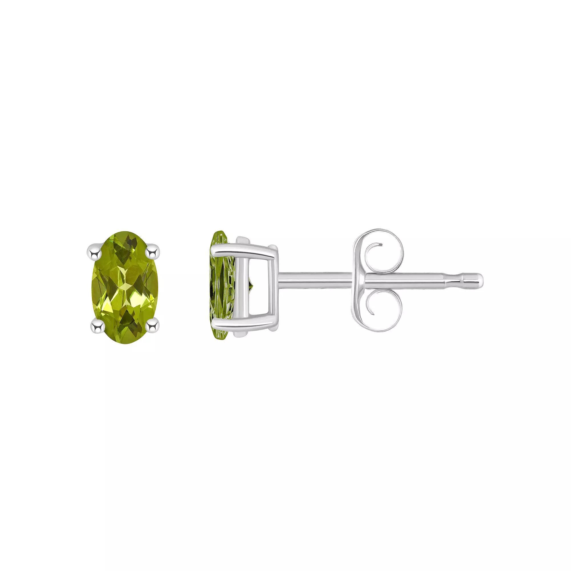 14k White Gold Oval Birthstone Stud Earrings, Women's, Peridot Aug Product Image