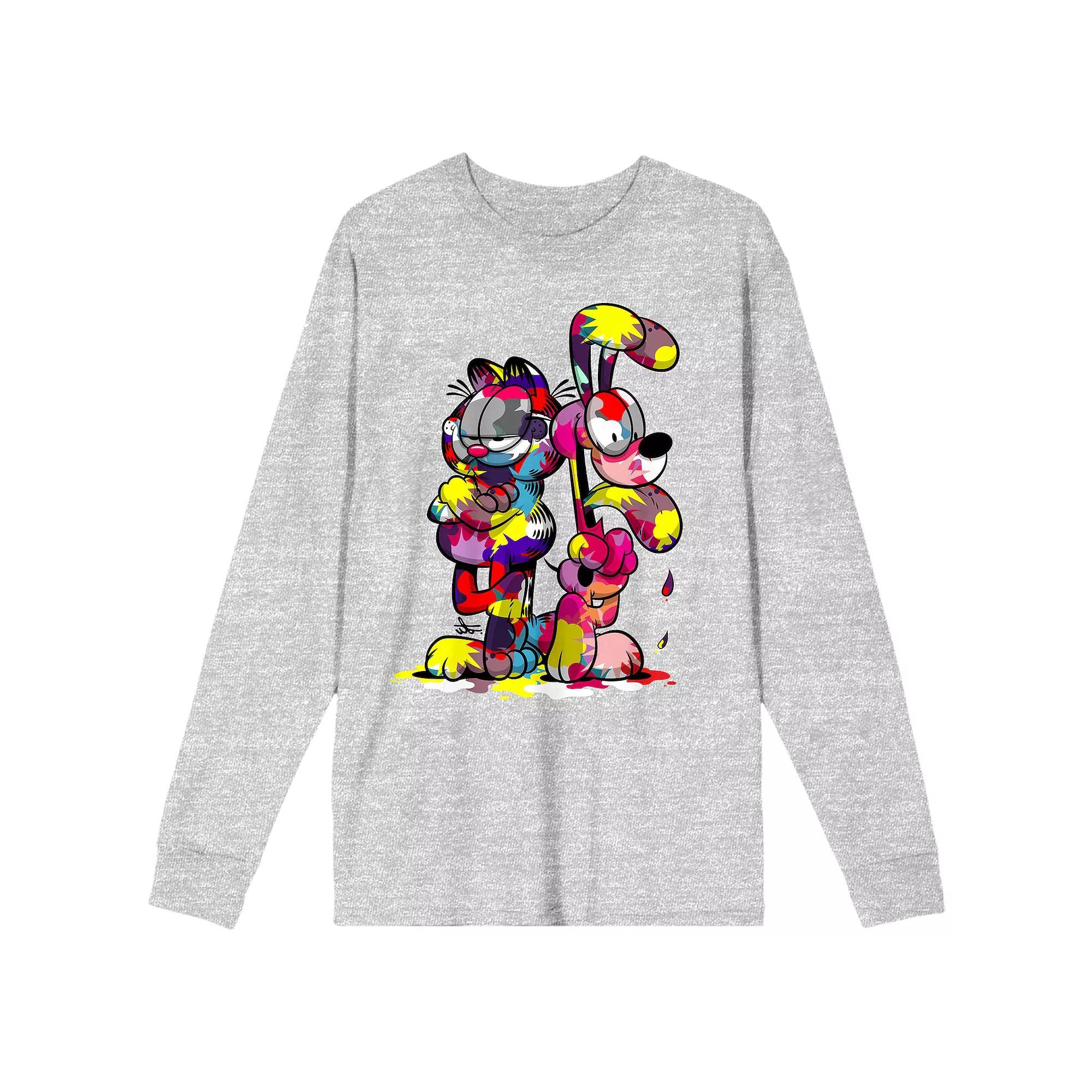 Men's Garfield Paint-Covered Odie & Garfield Long Sleeve Tee, Size: Small, Gray Product Image