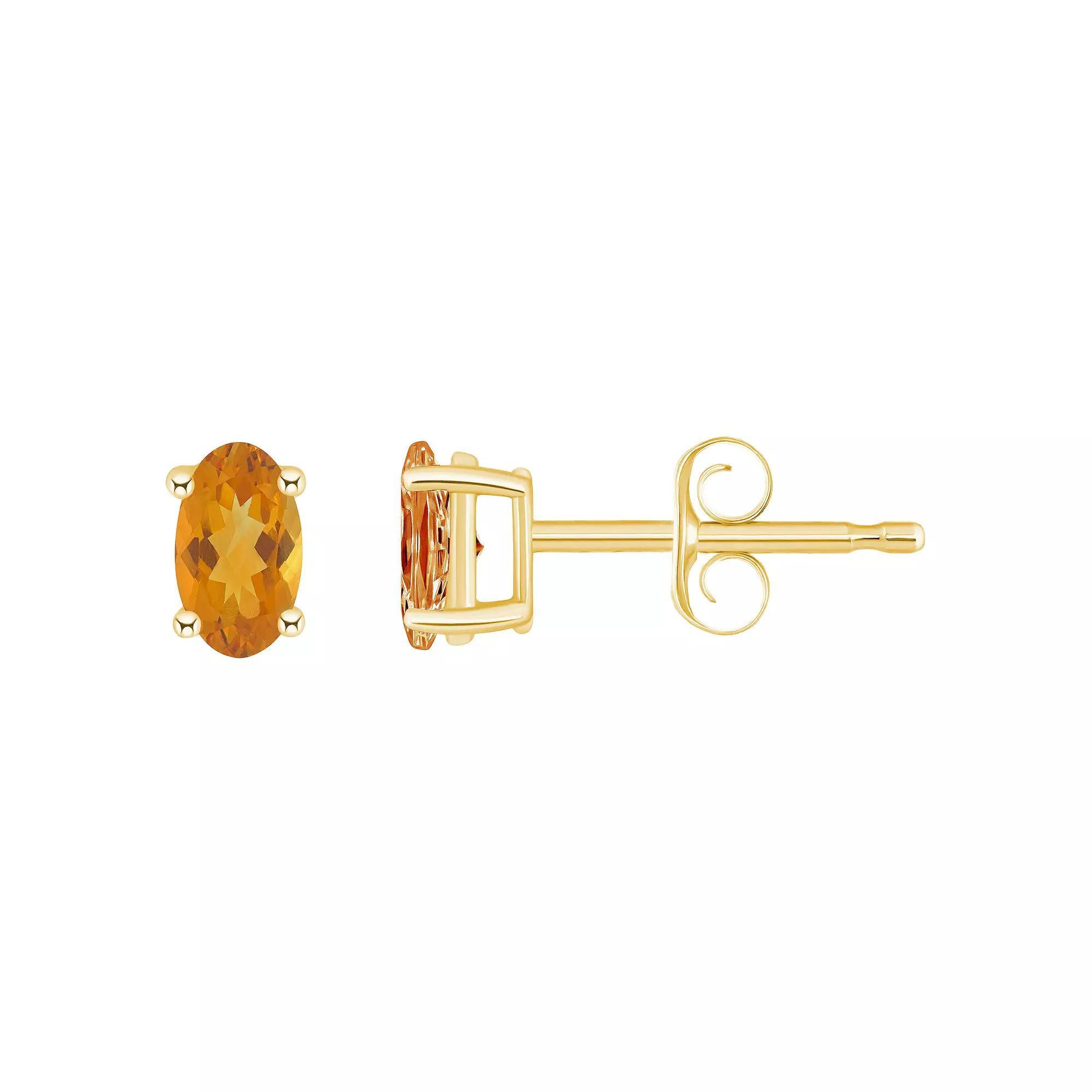 14k Gold Oval Birthstone Stud Earrings, Women's, Citrine Nov Product Image