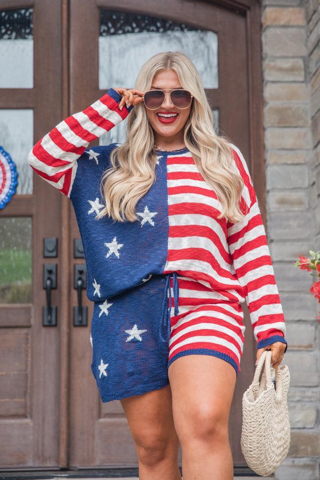 That's My Anthem Red, White, And Blue Flag Knitted Shorts FINAL SALE Product Image