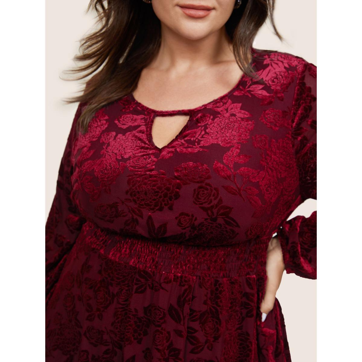 Plus Size Scarlet Velvet Keyhole Crochet Lace Blouse Women Glamour Long Sleeve Keyhole Cut-Out Party Blouses BloomChic 10/M Product Image
