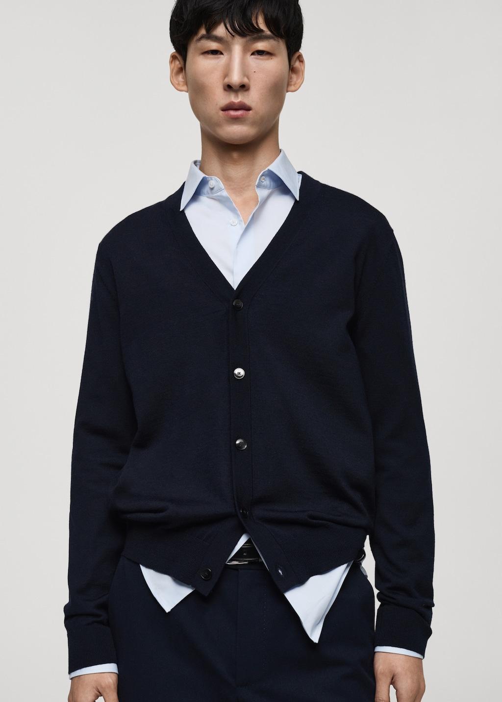 100% merino wool cardigan - Men | MANGO USA Product Image