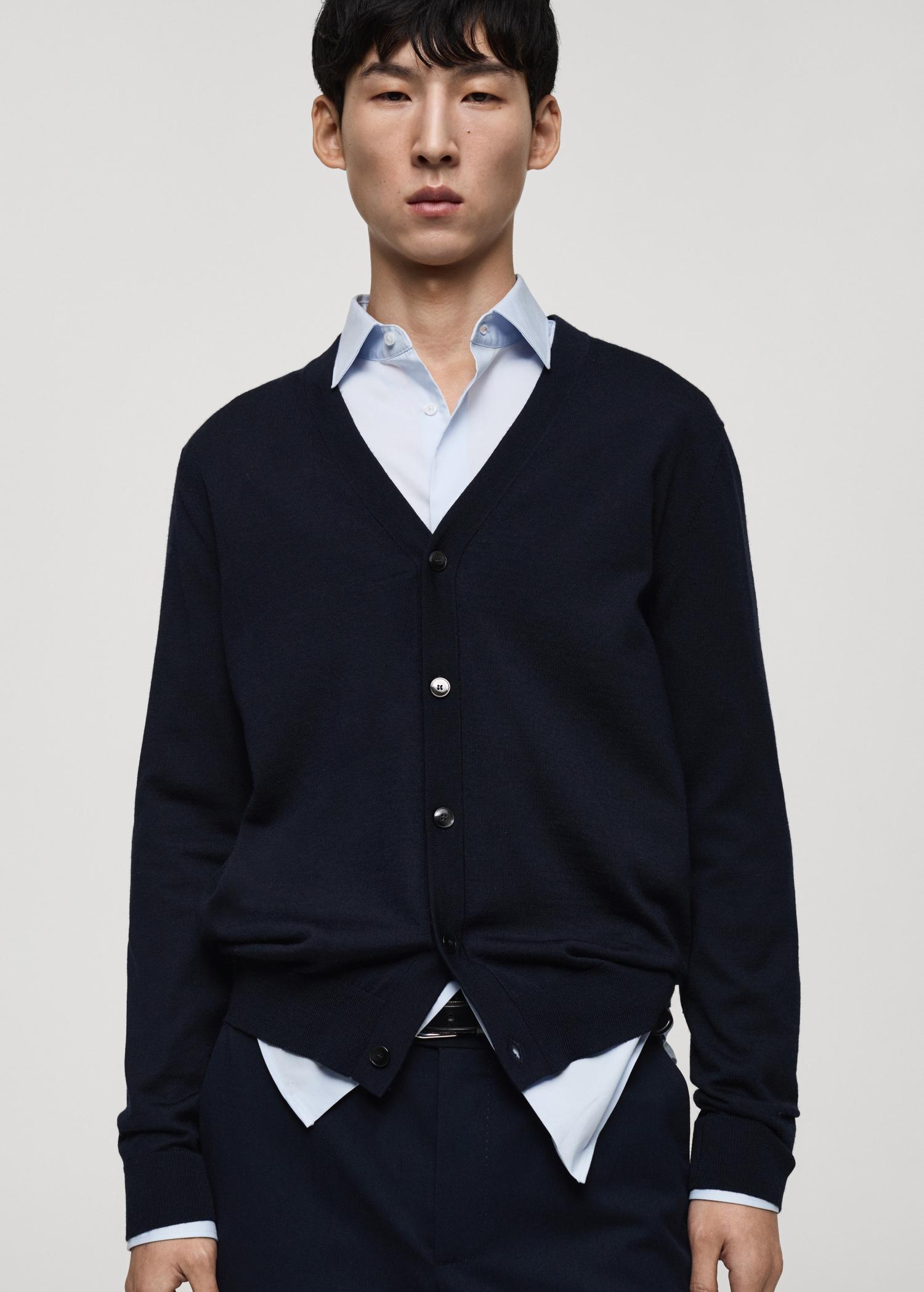 100% merino wool cardigan - Men | MANGO USA Product Image
