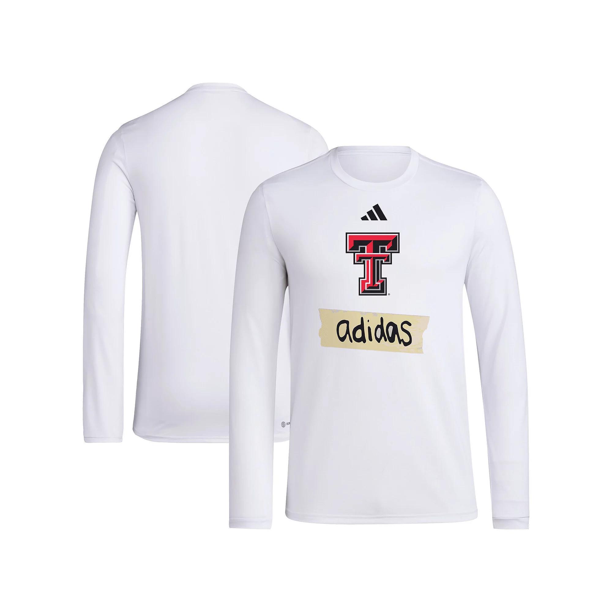 Men's adidas White Texas Tech Red Raiders Tape AEROREADY Long Sleeve T-Shirt, Size: Medium Product Image