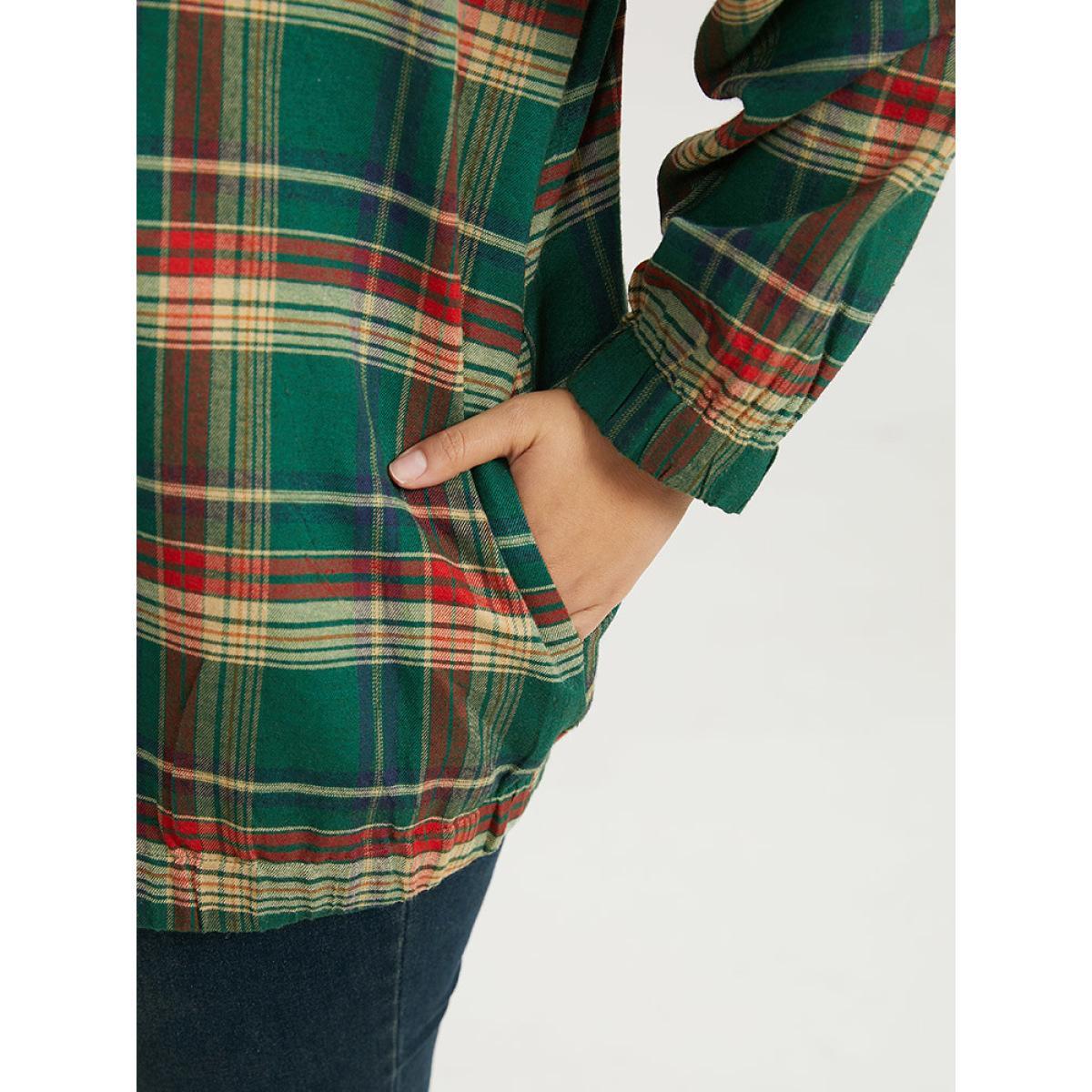 Plus Size Plaid Contrast Zipper Pocket Jacket Women Emerald Elastic cuffs Pocket Dailywear Jackets BloomChic 10/M Product Image