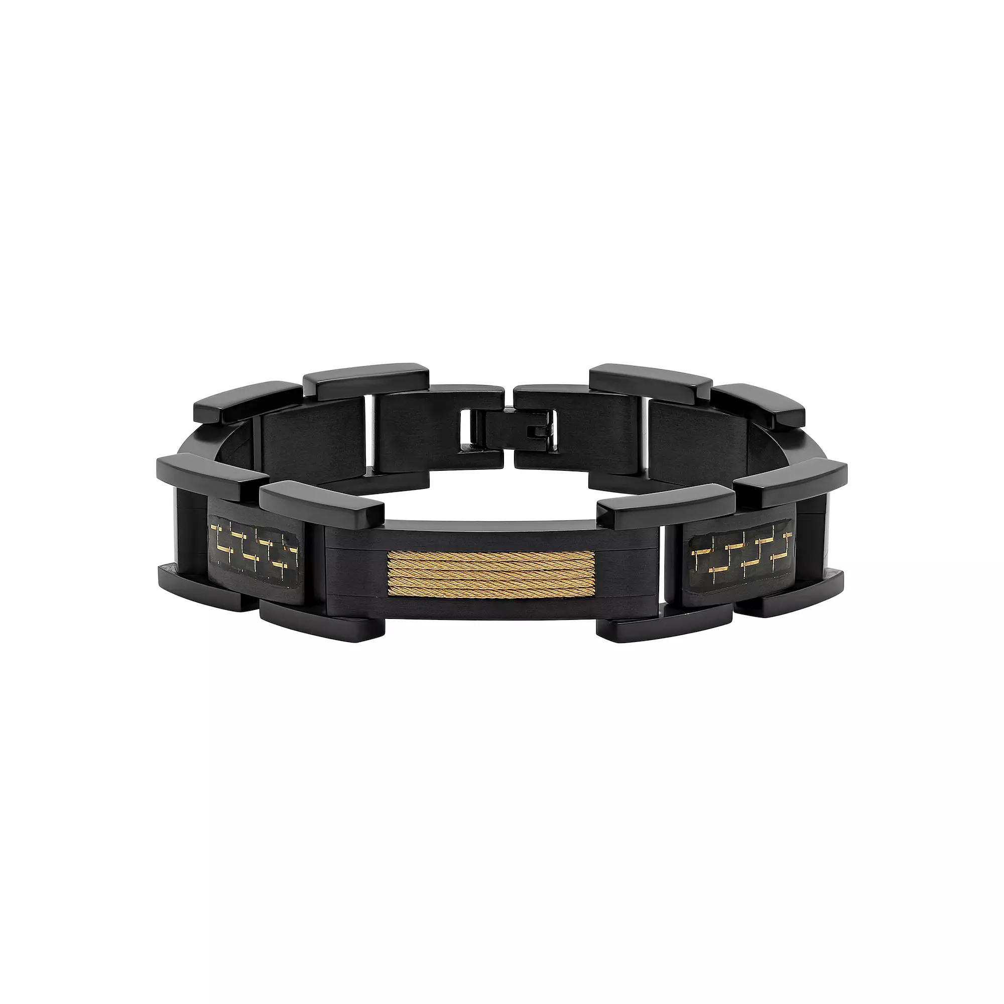 Men's Jewelry Nation Stainless Steel Two-Tone Carbon Fiber Cable Bracelet, Size: 8.75, Two Tone Product Image