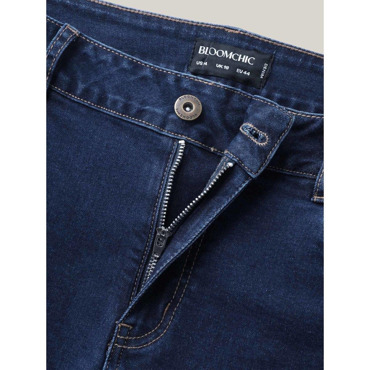 Plus Size Cowboy Waist Bootcut Mid-Rise Jeans Women Darkindigo Medium stretch Slanted pocket Jeans BloomChic 22/3X Product Image