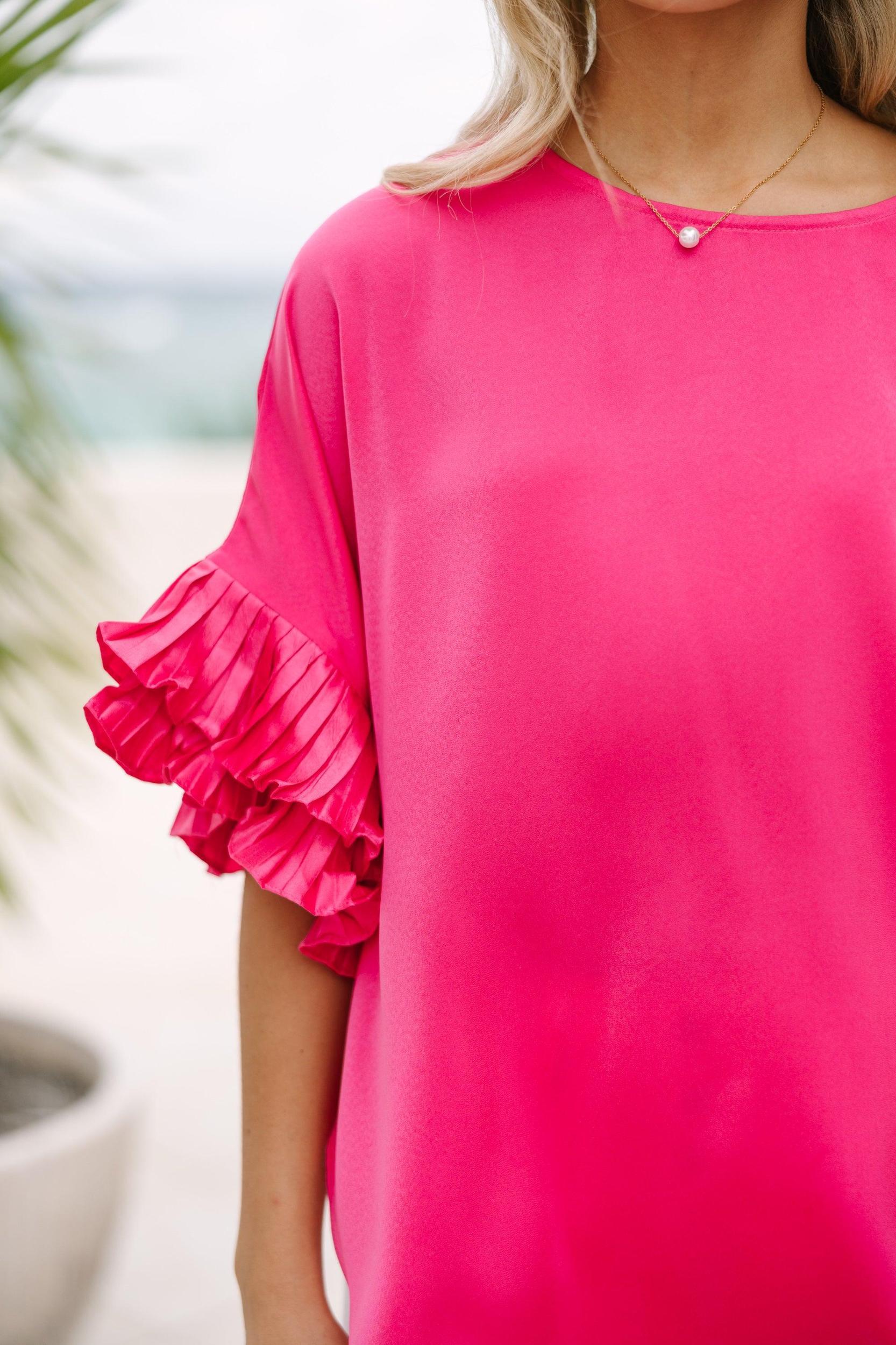 All The Frills Hot Pink Ruffled Blouse Female Product Image
