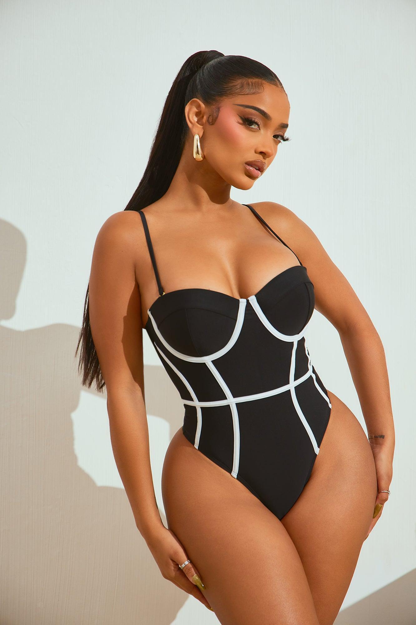 Classic Touch Underwire 1 Piece Swimsuit - Black/White Product Image