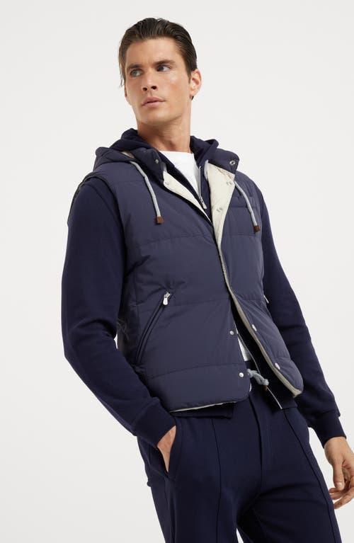 BRUNELLO CUCINELLI Down Vest In Blu Colorato+semi Di Lino Product Image