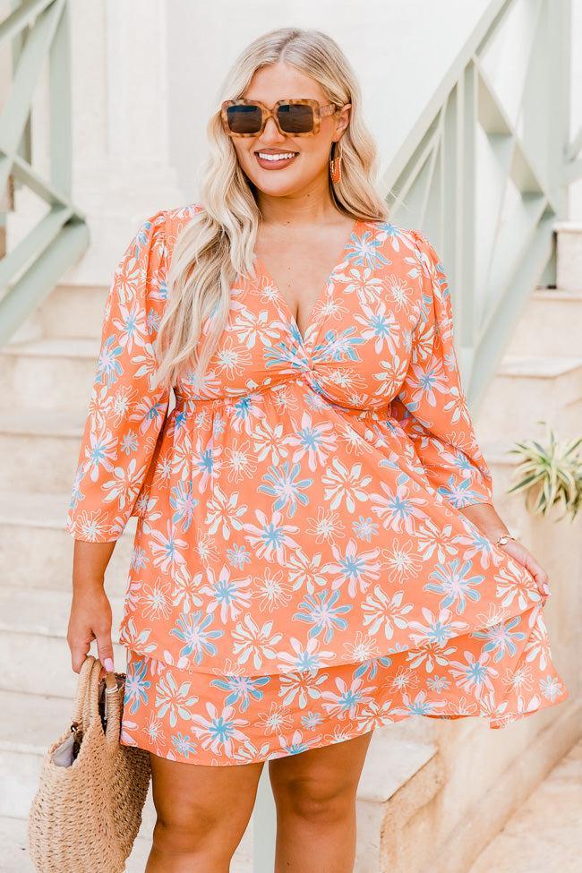 Morning Mimosas Bright Orange Floral Mini Dress FINAL SALE Product Image